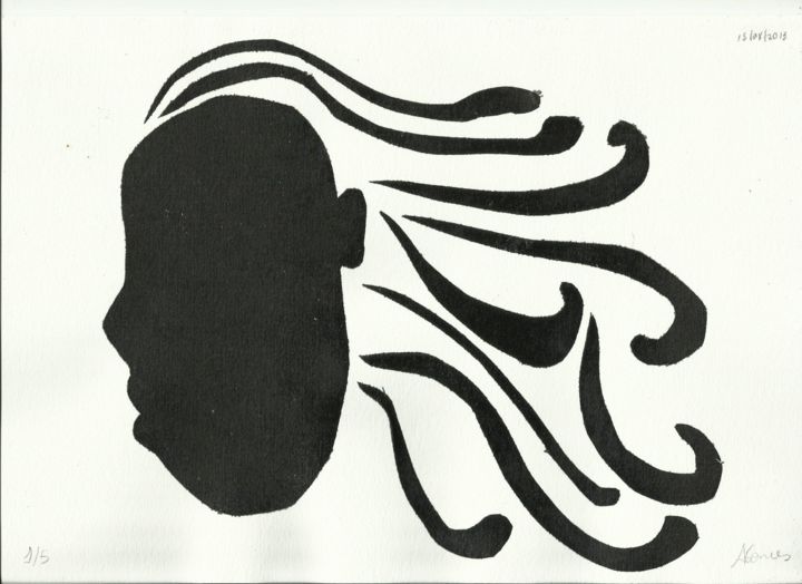 Drawing titled "Medusa" by Alaine Gomes, Original Artwork, Stencil