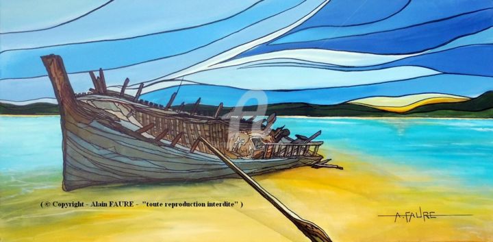 Painting titled "FORTUNE DE MER" by Alain Faure, Original Artwork, Acrylic Mounted on Wood Stretcher frame