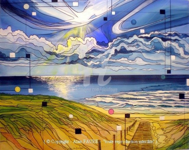 Malarstwo zatytułowany „LE DEUXIEME OCEAN” autorstwa Alain Faure, Oryginalna praca, Akryl Zamontowany na Drewniana rama noszy