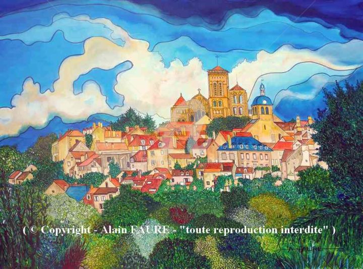Painting titled "VEZELAY" by Alain Faure, Original Artwork, Acrylic Mounted on Wood Stretcher frame