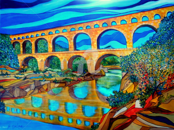 Peinture intitulée "PONT DU GARD" par Alain Faure, Œuvre d'art originale, Acrylique Monté sur Châssis en bois