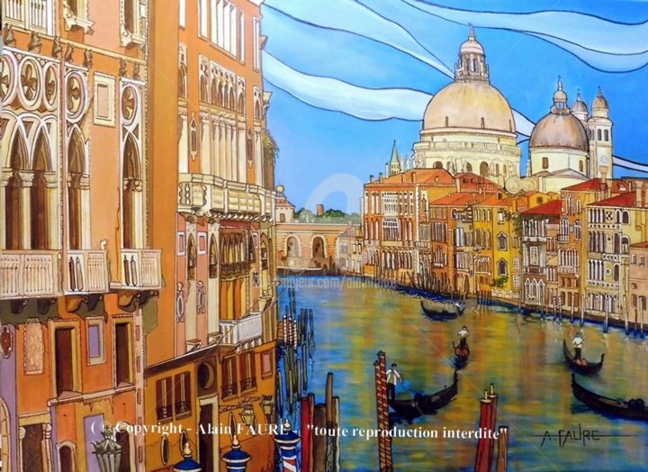 Painting titled "VENISE" by Alain Faure, Original Artwork, Acrylic Mounted on Wood Stretcher frame