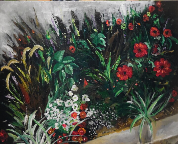Peinture intitulée "Parterre de fleurs…" par Alain Coulon, Œuvre d'art originale, Huile