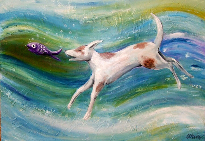 Peinture intitulée "El perro de Pavlov" par Alain Garcia De Navarrete, Œuvre d'art originale, Acrylique