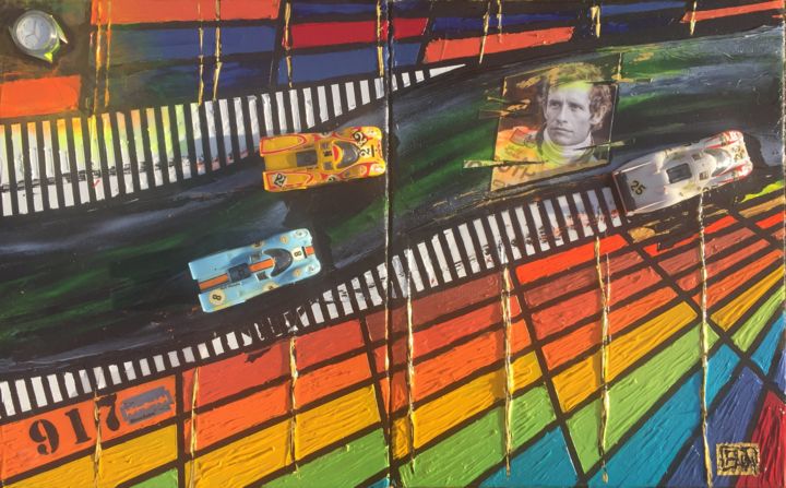 Painting titled "THREE PORSCHE 917 R…" by Alain Granger (A.G.R), Original Artwork, Acrylic