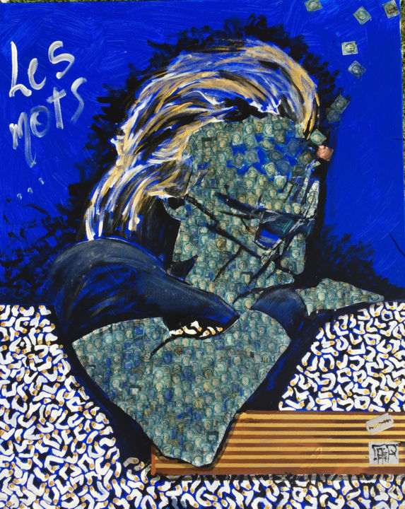 Peinture intitulée "Les Mots bleus s'es…" par Alain Granger (A.G.R), Œuvre d'art originale, Collages