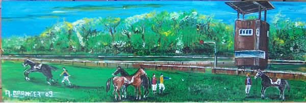 Painting titled "Détente au Jockey C…" by Alain Granger (A.G.R), Original Artwork, Oil