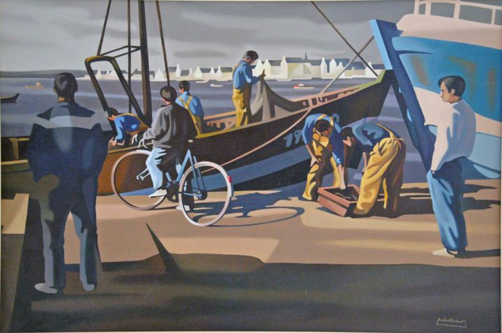 Painting titled "Les pêcheurs" by Alain Grisel, Original Artwork, Oil