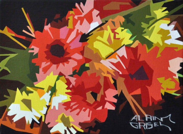 Peinture intitulée "Fleurs" par Alain Grisel, Œuvre d'art originale, Huile