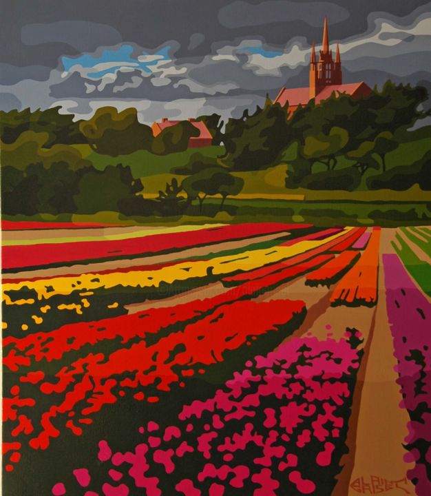 Peinture intitulée "tulipes à Tronoën" par Alain Grisel, Œuvre d'art originale, Huile