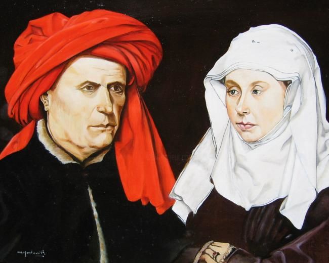 Peinture intitulée "Couple van eyck" par Alain Horlaville, Œuvre d'art originale