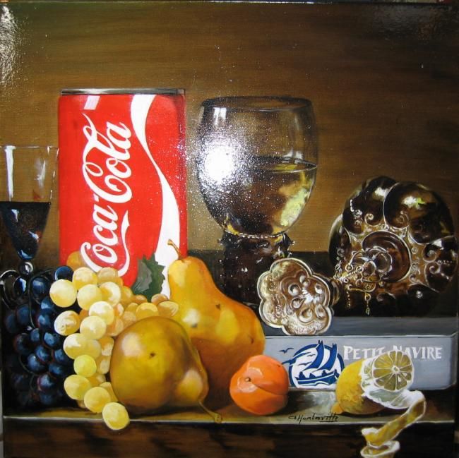 Pintura intitulada "Nature morte au coca" por Alain Horlaville, Obras de arte originais