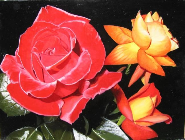 Peinture intitulée "roses rouge et jaune" par Alain Horlaville, Œuvre d'art originale