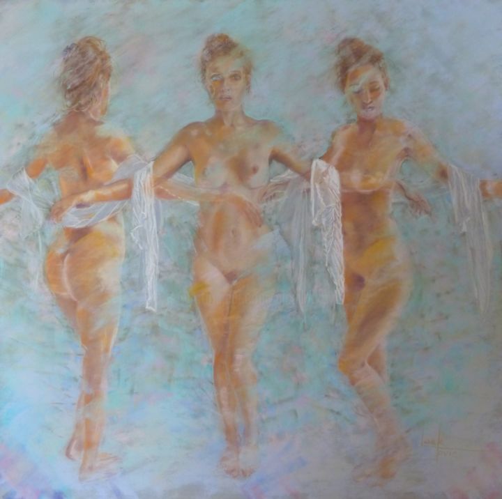 Painting titled "Mouvement 4" by Alain Lorkovic, Original Artwork, Pastel Mounted on Other rigid panel