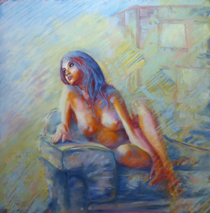 Pittura intitolato "Mademoiselle rêve" da Alain Lorkovic, Opera d'arte originale, Pastello Montato su Altro pannello rigido
