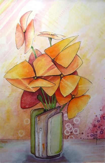 Painting titled "Bouquet" by Alain Lorkovic, Original Artwork, Watercolor