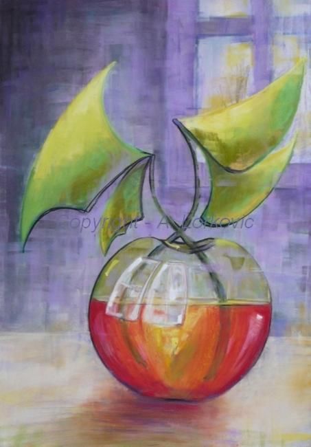 Painting titled "La pomme" by Alain Lorkovic, Original Artwork, Pastel Mounted on Other rigid panel