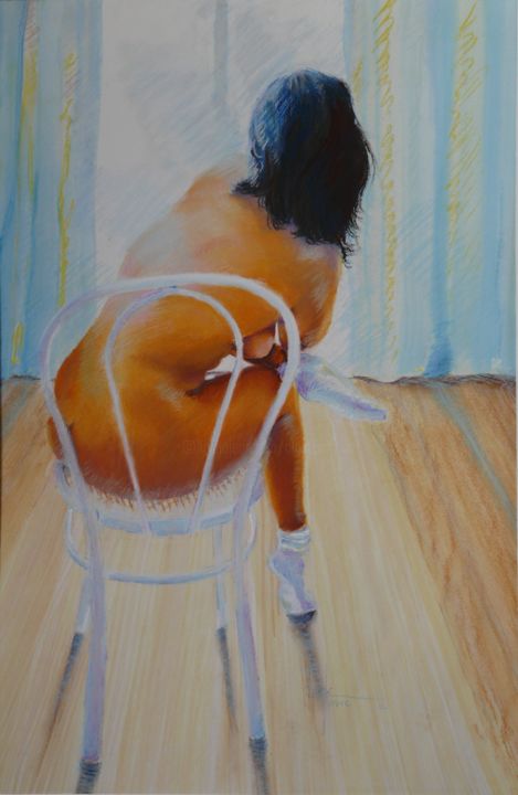 Painting titled "Elle-pense.jpg" by Alain Lorkovic, Original Artwork, Pastel Mounted on Other rigid panel