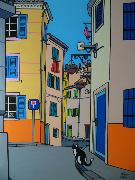 Dessin intitulée "Ruelle du sud" par Alain Lynch, Œuvre d'art originale, Marqueur