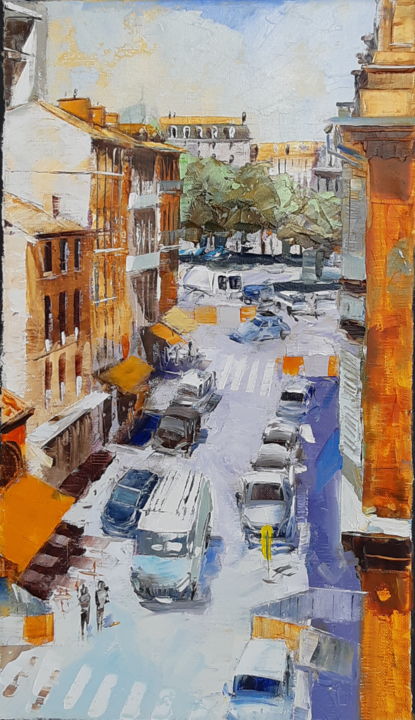 Peinture intitulée "rue rempart matabiau" par Alain Muller, Œuvre d'art originale, Huile Monté sur Panneau de bois