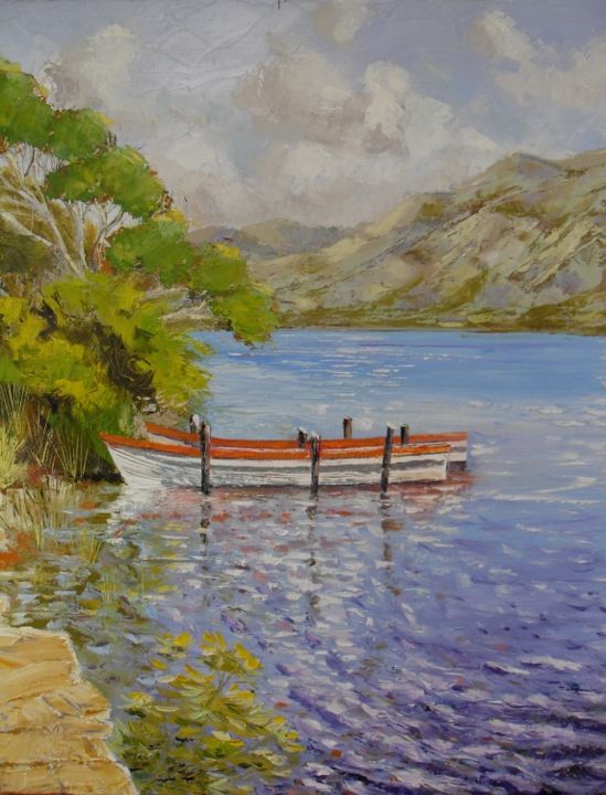 Картина под названием "deux barques au Con…" - Alain Muller, Подлинное произведение искусства