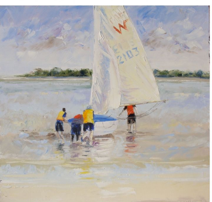 Painting titled "mise à l'eau 1" by Alain Muller, Original Artwork