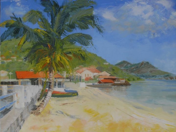 Painting titled "le palmier" by Alain Muller, Original Artwork