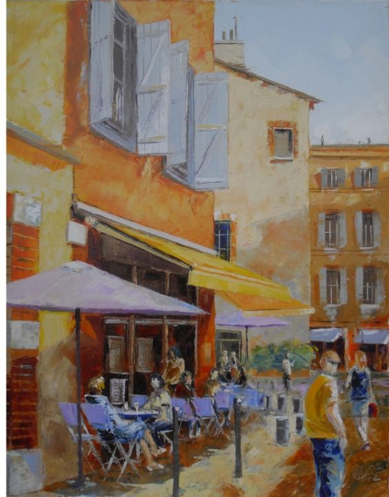 Painting titled "café de rue n°2" by Alain Muller, Original Artwork