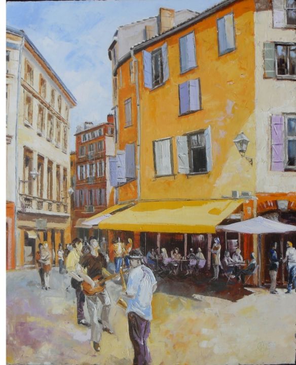 Painting titled "café de rue 4" by Alain Muller, Original Artwork