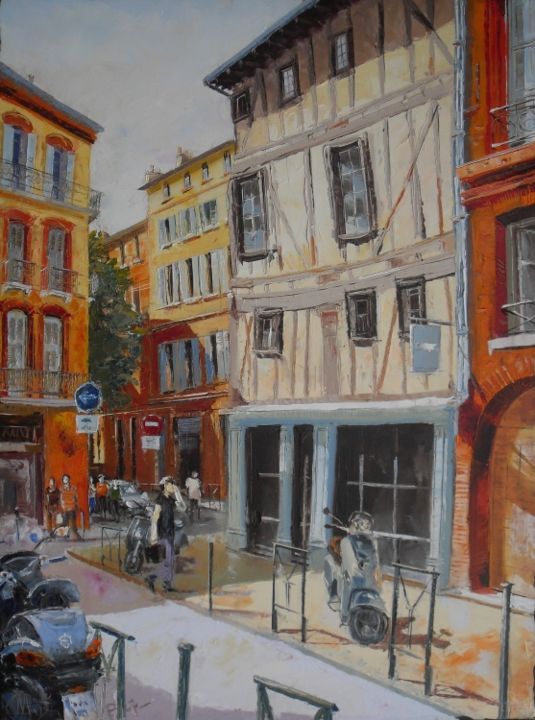 Peinture intitulée "scène de rue n° 2" par Alain Muller, Œuvre d'art originale