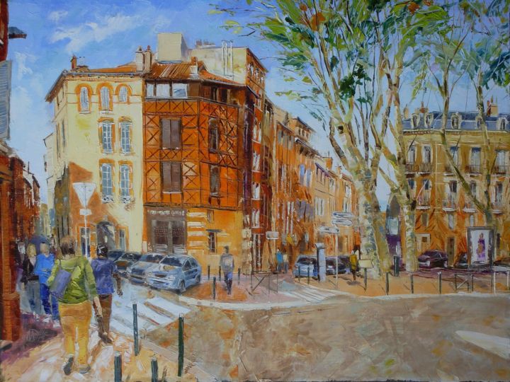 Peinture intitulée "place-du-salin" par Alain Muller, Œuvre d'art originale, Huile