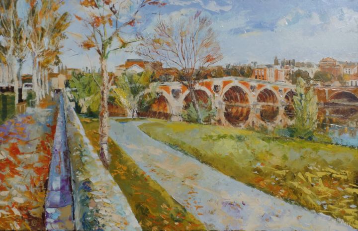 Peinture intitulée "hiver-au-Pont Neuf" par Alain Muller, Œuvre d'art originale, Huile