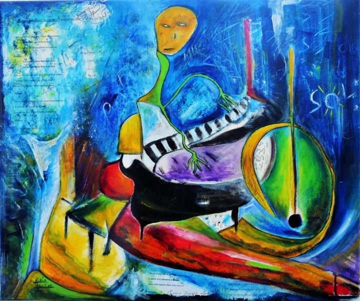 Painting titled "auteur compositeur 1" by Alain Quillon, Original Artwork, Acrylic