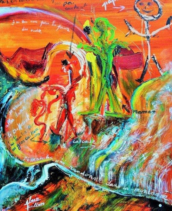 Pittura intitolato "promenade avec papa…" da Alain Quillon, Opera d'arte originale, Acrilico