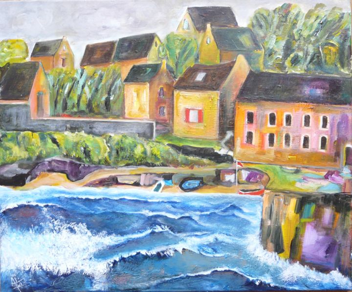 Painting titled "tempête Bretagne" by Alain Quillon, Original Artwork, Acrylic