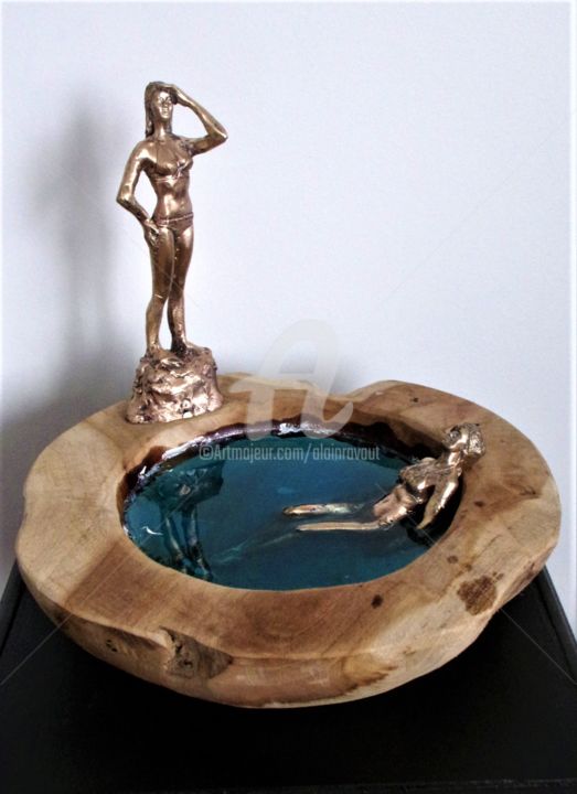 Sculpture titled "Les deux baigneuses" by Alain Ravaut, Original Artwork, Bronze