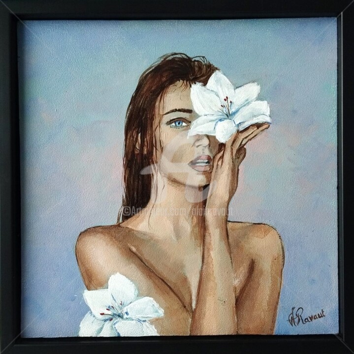 Картина под названием "Modèle à l'orchidée" - Alain Ravaut, Подлинное произведение искусства, Акрил