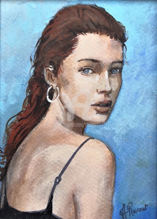 Pittura intitolato "Blue eyes" da Alain Ravaut, Opera d'arte originale, Olio