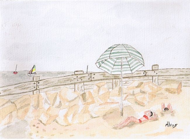 Peinture intitulée "Une plage au Moutier" par Alainv, Œuvre d'art originale