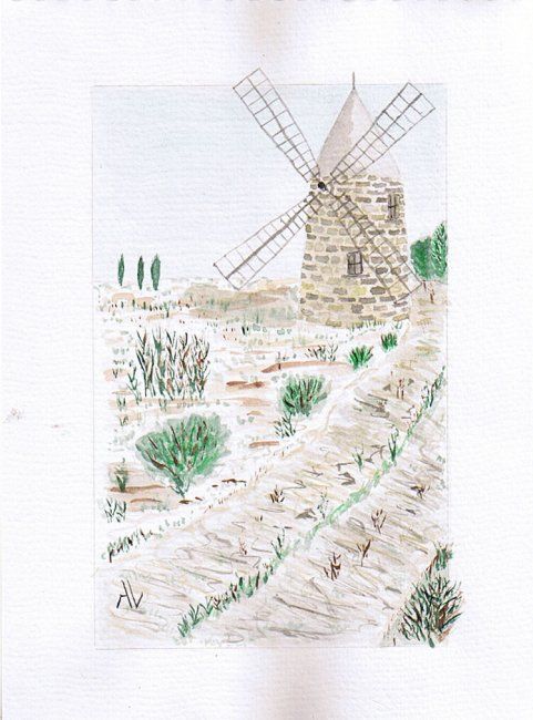 Pintura titulada "Moulin de Fontvielle" por Alainv, Obra de arte original
