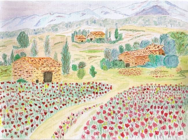 Painting titled "Village aux Coqueli…" by Alainv, Original Artwork