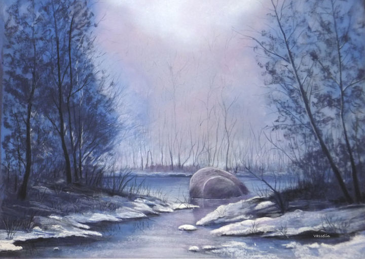 Painting titled "neige-au-crepuscule…" by Alain Vasselin, Original Artwork