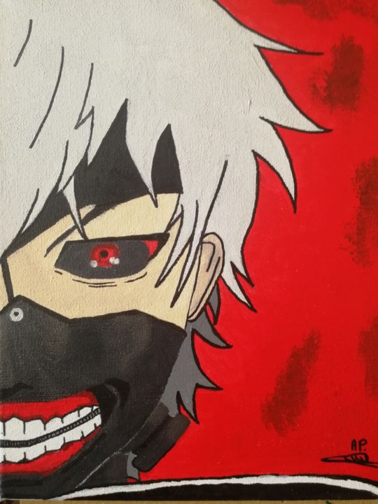 Painting titled "Tokyo Ghoul Ken Kan…" by Alan Philippe, Original Artwork, Acrylic Mounted on Wood Stretcher frame