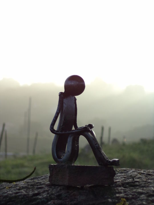 Escultura intitulada "Menina na Pedra" por Alancacio Carneiro, Obras de arte originais, Metais