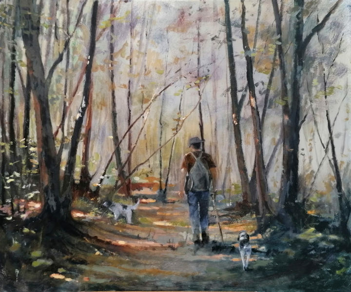 Peinture intitulée "Le chasseur de truf…" par Alan Harris, Œuvre d'art originale, Acrylique