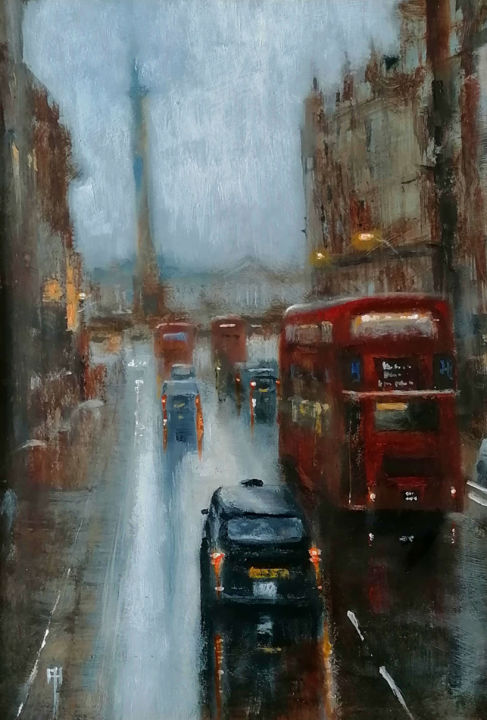 Painting titled "Bus ride to Trafalg…" by Alan Harris, Original Artwork, Acrylic