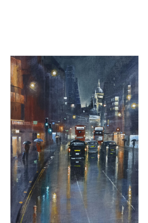 Malerei mit dem Titel "Late Night Fleet St…" von Alan Harris, Original-Kunstwerk, Acryl