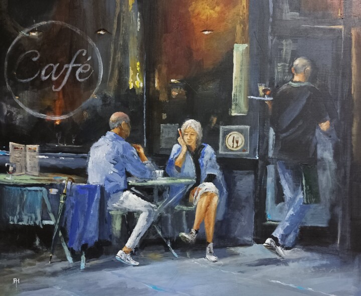 Pittura intitolato "Hurry, our table is…" da Alan Harris, Opera d'arte originale, Acrilico