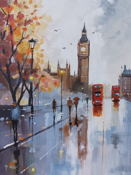 Schilderij getiteld "Around London" door Alan Harris, Origineel Kunstwerk, Acryl