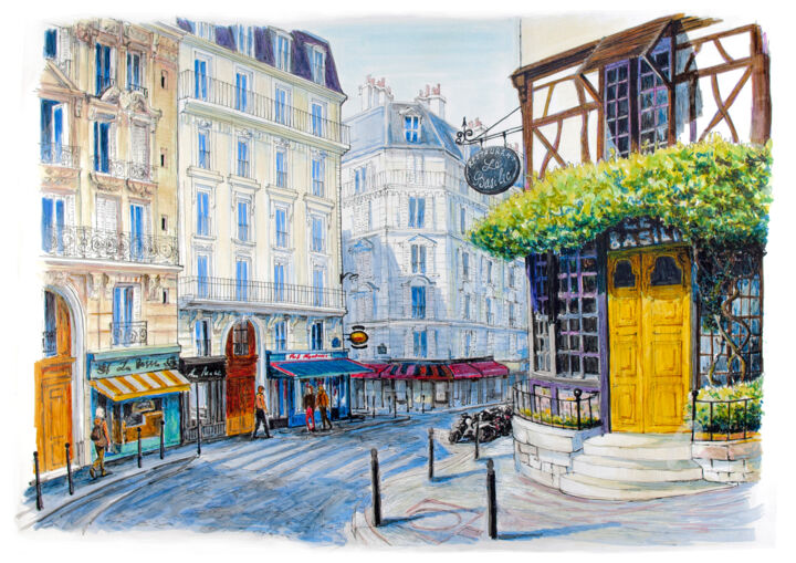 Disegno intitolato "Montmartre. On the…" da Alexey Erofalov, Opera d'arte originale, Pennarello